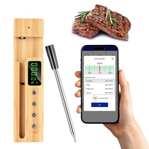 asas-Thermomètre À Viande Sans Fil Bluetooth Avec Une Portée Allant Jusqu'À 160 M-Thermomètre À Viande Intelligent Pour Cuisinières,Barbecues,Fumoirs,Rôtisserie,Barbecues