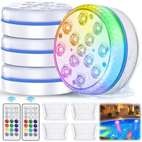 Asas-Lumiere Piscine,4 Pcs Led Piscine Sous L'eau,16 Rgb Led Eclairage Piscine,Télécommande Lampes Ip68 Etanche Lumière Piscine,Lampe Piscine Pour Aquarium Baignoire Piscine Hors Sol Jardin