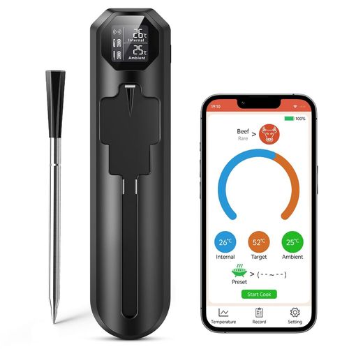asas-Maxtech Thermomètre Cuisine Sans Fil,Thermometre Cuisson Avec App Et Double Capteur,150M Bluetooth Thermomètres À Viande Type-C Charge Thermomètre Culinaire Pour Bbq,Grill,Fumoir,Four,Sous Vide