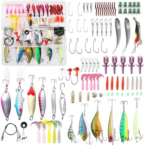 Asas-Tuxibin Leurres De Pêche Kit 101pcs-Spinnerbaits,Plastique Vers,Minnow,Popper,Leurres,Souples Pêche Jigs Crochets De Pêche-Kit D'appâts De Pêche Portable Avec Boîte