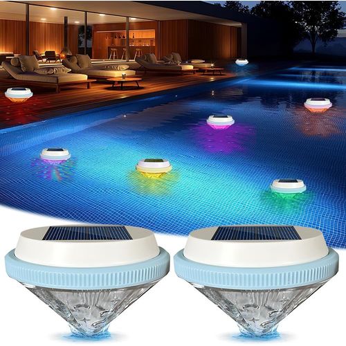 asas-Lumiere Piscine Flottante,2 Pièces Lumiere Piscine Solaire,7 Couleurs Lampe Solaire Pour Piscine,Ip65 Éclairage De Piscine Flottante Led Pour Piscine,Bassin,Étang,Fontaine
