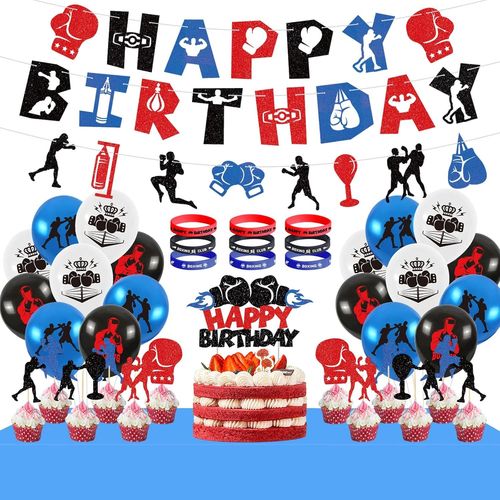 Boxing Match Birthday Party Decorations-Boxing Happy Birthday Banner Balloons Cake Decoration Placemat Bracelet For Wrestling Party Accessories Boxing Match Sports