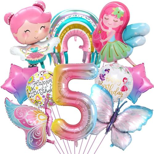 5 Years Butterfly Birthday Decoration-Foil Balloon Fairy Rainbow Star-for Children's Girls Party