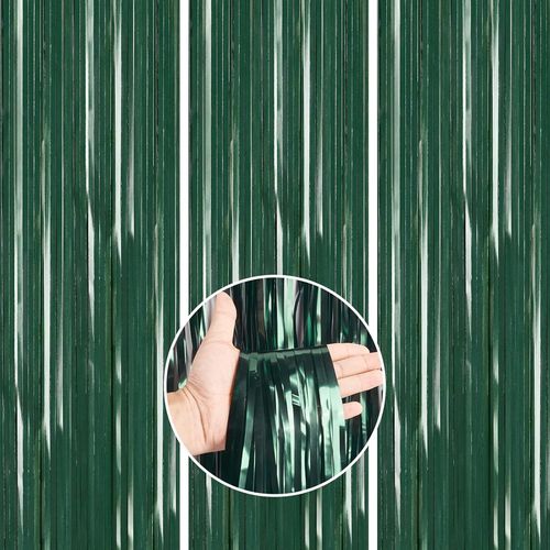 Green Streamers Set,3x6.2ft Dark Green,Aluminum Fringes,String Curtains,Birthday Decorations,Party Backdrop,Green-9004,3pcs