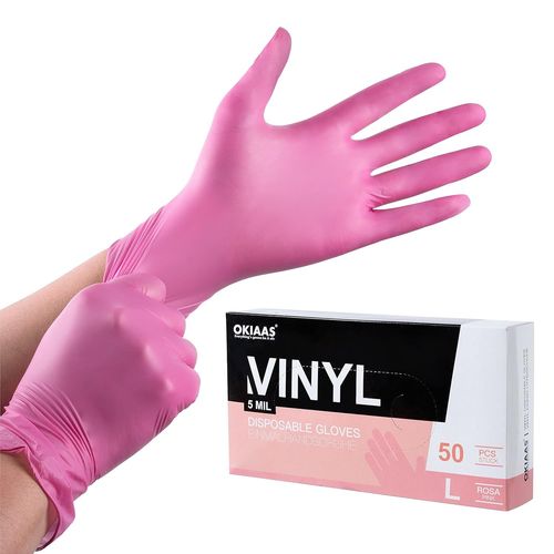 Pink Disposable Gloves Large|Latex Free Vinyl Gloves For Home,Food Handling,Lab Work & More|Large,50pcs/Box 