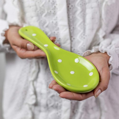 Repose Cuillère | Vert Pomme À Pois Blancs En Céramique Fait Et Peint À La Main[Aig6124437]