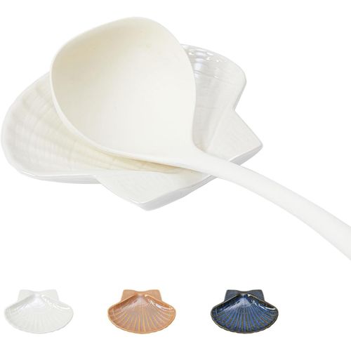 Repose-Cuillère En Céramique Pour Cuisinière En Forme De Coquille, Grand Support De Cuillère De Cuisine Pour Comptoir, Repose-Ustensiles Blanc Pour Café, Bar, Maison, Repose-Spatul[Aig6124462]