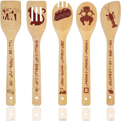 Lot De 5 Cuillères En Bois Pour La Cuisine Des Amis, Ensemble D'ustensiles De Cuisine En Bambou Naturel Pour Décorations De Fête De Vacances, Accessoires De Cuisine, Cadeau De Noël[Aig6124476]