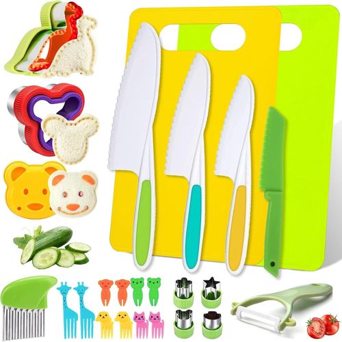 Kit Couteau De Cuisine Pour Enfants - 26 Pièces Couteau Sécurité Enfants Avec Planche À Découper, Éplucheur Et Emporte-Pain, Etc - Le Cadeau D'anniversaire Ou De Vacances Idéal[Aig6124655]
