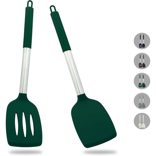 Set De 2 Spatules En Silicone Robustes Et Antiadhésives - Résistantes À La Chaleur Et Sans Bpa Ustensiles De Cuisine Idéaux Pour Le Poisson, Les ?ufs Et Les Crêpes (Vert Foncé)[Aig6120316]