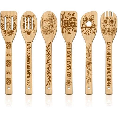 6 Pièces Ustensiles De Cuisine En Bambou Hibou Cuillères De Cuisine Gravées En Bois Ensemble De Spatule De Cuisine En Bambou À Sculpture Cuillère De Cuisson En Bois Pour Cuisine[Aig6120983]
