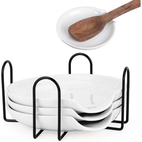 (Lot De 4) Repose Cuillère Cuisine En Céramique Blanche - 13,5 Cm De Diamètre - Pose Cuillere Cuisson, Spatules & Autres Ustensiles De Cuisine[Aig6121900]