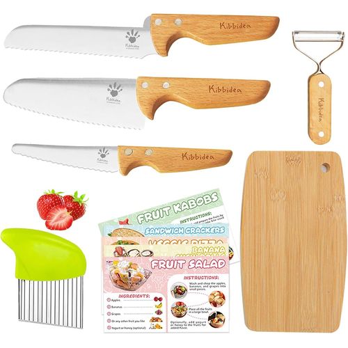 11 Pièces Kit Couteau De Cuisine Pour Enfants, Couteaux Sécurisé Bois Pour Enfants, Acier Inoxydable, Couper Et Cuire Des Fruits Ou Légumes, Couteau Enfant Cuisine 3 Ans[AIG6121602]