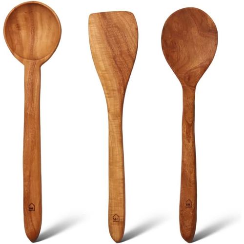 Lot De 3 Cuillères En Bois De Margousier Compactes, Spatule/Louche Pour La Cuisine Dosa, Roti, Chapati, Soupe Et Légumes | Ustensiles De Cuisine En Bois De Qualité Supérieure | San[Aig6123257]