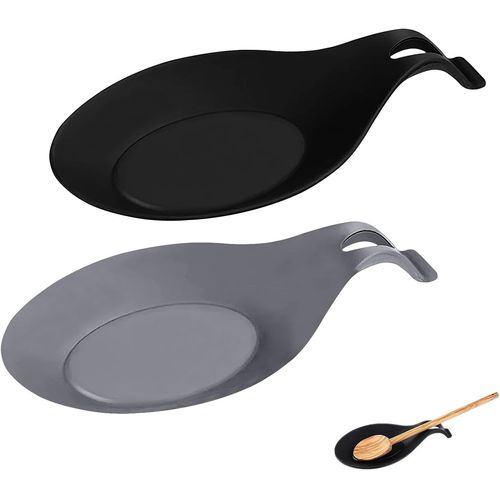 2 Pièce Repose Cuillère En Silicone,Repose Cuillère Cuisine, Repose-Cuillère En Silicone Multifonction,Pour La Cuisine, La Maison, La Salle À Manger(Noir + Gris)[Aig6122880]