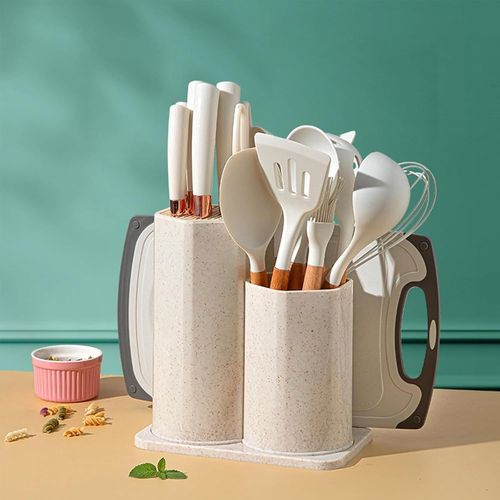 Lot De 19 Ustensiles De Cuisine En Silicone Antiadhésifs - Résistants À La Chaleur - Avec Couteaux Et Planche À Découper - Blanc[Aig6123645]