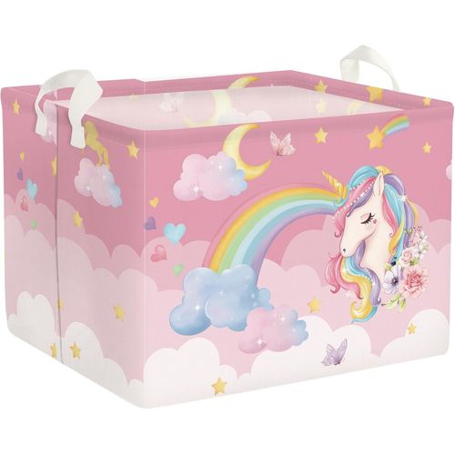 36L Large Pink Rainbow Unicorn Storage Baskets with Handle Foldable Star Butterfly Toys Rectangular for Children's Room