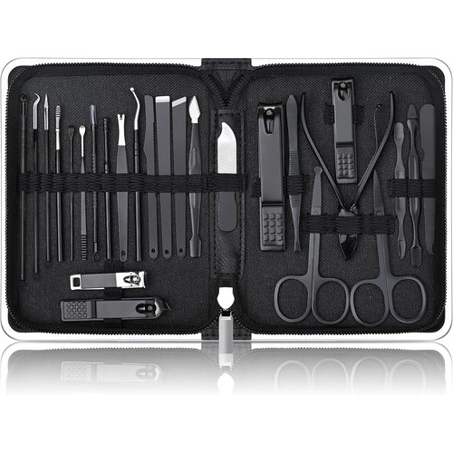 Manicure Pedicure Kit,Professional Manicure Kit,26 Pieces,Nail Cutter Kit For Manicure And Pedicure,Cuticle Cleaning,Advanced Zip Bag Design,Black 
