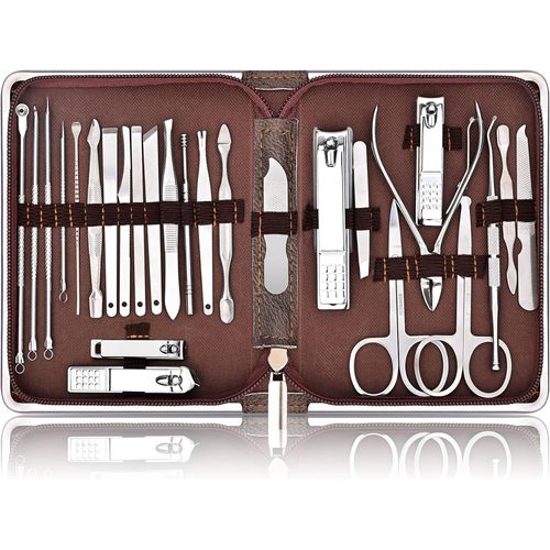 Manicure Pedicure Kit,Professional Manicure Kit,26 Pieces,Nail Cutter Kit For Manicure And Pedicure,Cuticle Cleaning,Advanced Zip Bag Design,Brown 