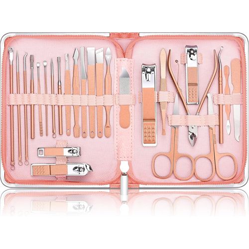 Manicure Pedicure Kit,Professional Manicure Kit,26 Pieces,Nail Cutter Kit For Manicure And Pedicure,Cuticle Cleaning,Advanced Zip Bag Design,Pink 