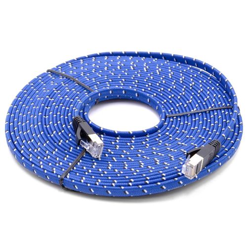 vhbw Network Cable Câble LAN Câble de raccordement Cat7, 8 m Bleu, Plat