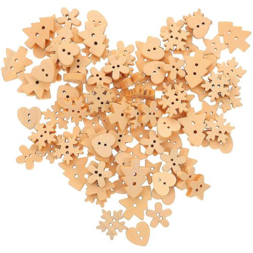 100pcs Naturel En Bois Noël Série Boutons Scrapbooking Embellissements Diy Artisanat Décor