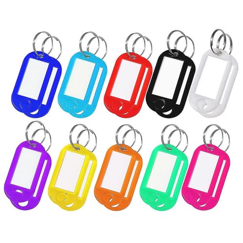 20 clés, porte-clés en plastique de 10 couleurs, porte-clés de couleur inscriptible pour les clés de maison, étiquettes de bagages, étiquettes de nom d'animal de compagnie