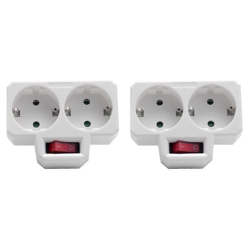 Adaptateur de prise, double fiche pour prise, double prise avec interrupteur 3800W pour le bureau, la maison ou les voyages, prise UE (paquet de 2)