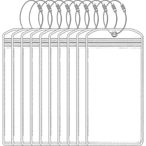 10 porte-étiquettes de bagages pcs avec joint zip et boucles en acier, étiquettes de bagages étanches transparentes Cruise Essentials pour les accessoires de vacances de voyage (7,5 x 3,5 pouces)
