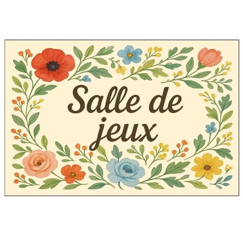 Plaque de Porte Salle de jeux Fleurie en Métal