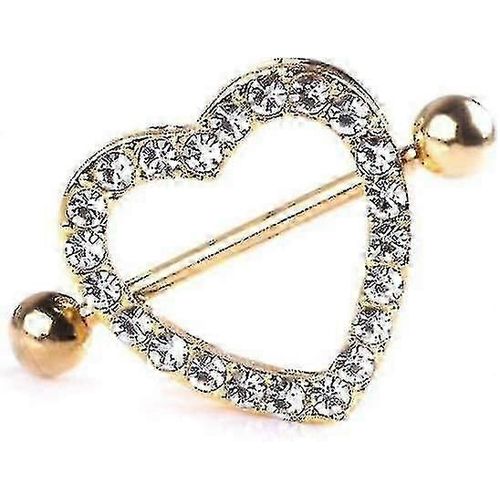 « 1pcs Deux Couches Mamelon Piercings Seins Sexy Femmes C?ur Strass Brillant Bijoux De Mode Bandes De Garniture »