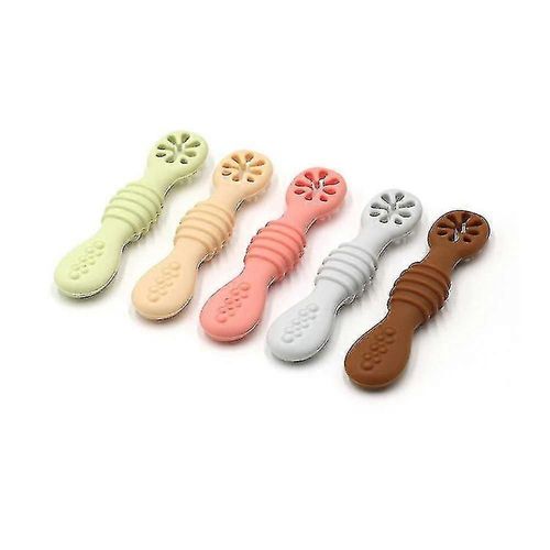 Botao Sevrage Cuillère En Silicone Apprentissage Cuillère D'alimentation Équipement D'entraînement Pour Nouveau-Nés (5 Pièces, Rose Orange / Abricot Rose / Couleur Herbe / Chocolat Brun / Co