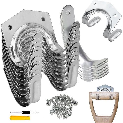 18 Pcs crochets de stockage, porte-outils de jardin muraux, porte-outils en fer simple / double pour garage abri entrepôt établi agricole, avec vis et vissage