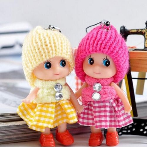 Poupée miniature super (8 cm), 3 pièces Style aléatoire avec robe violette, base et accessoires dont serre-tête oreilles d'ours et lunettes de soleil, jouet pour enfants