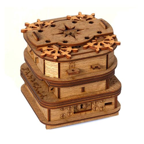 Escape Game dans un Coffre par Davy Jones Puzzle 3D - Jeu de réflexion - Jeu de patience - Jeu de logique - Puzzle 3D en bois - Coffret cadeau - Boîte secrète