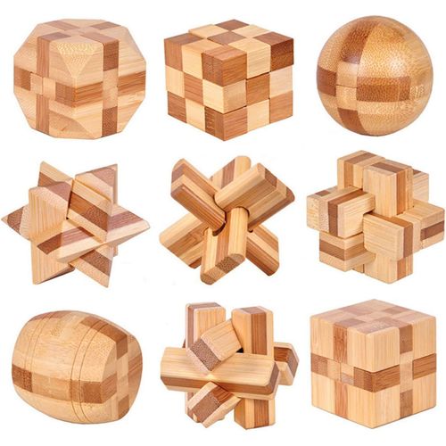 Casse-tête en bois 9 pièces, jeux de casse-tête, puzzle 3D IQ Mi