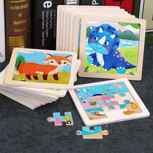 Puzzle à motifs aléatoires pour enfants, 4 niveaux de difficulté, 9 pièces, jouet éducatif idéal pour les garçons et les filles de 2 ans et plus (animaux de la ferme)