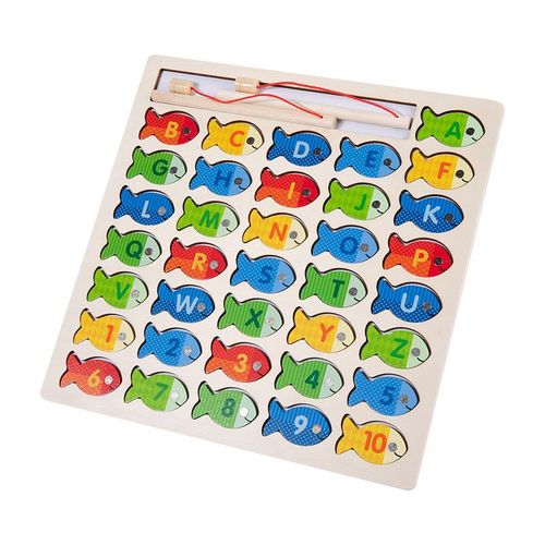 Jeu de pêche magnétique en bois pour tout-petits, Alphabet Fishi