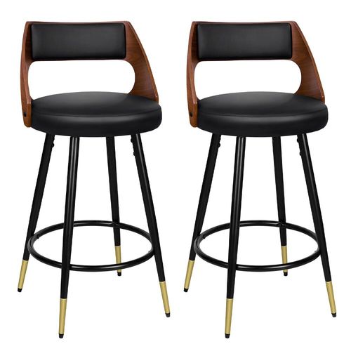 Alfordson Ensemble De 2 Tabourets De Bar, Tabouret De Cuisine Pivotant Avec Hauteur De Siège De 65 Cm, Tabouret De Comptoir En Bois Doté D¿Un Appui-Pied Et De Niveleurs De Pieds Réglables, Noir