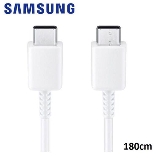 180cm - Cable Cordon Blanc Prise double USB-C Charge Rapide Original Samsung sur Chargeur 15W Type-C Pour Tablette Galaxy Tab A9 / Tab A9+ Plus