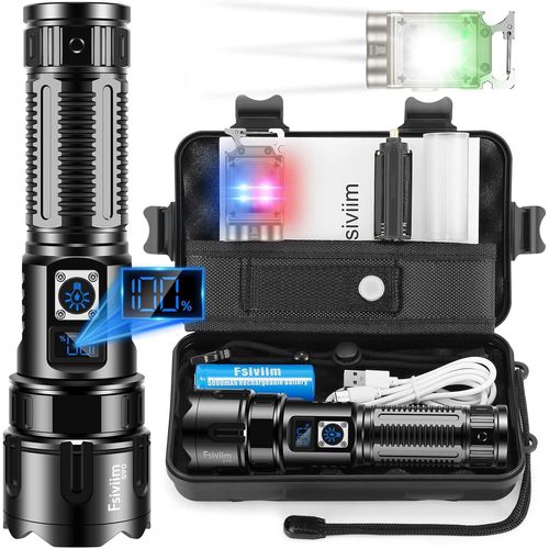 Cloudds_Lampe Torche Tactique Led Haute Puissance,Rechargeable,50 0 000 Lm,Avec Zoom,5 Modes,Étanche,Lampe De Poche De Chasse Et Camping