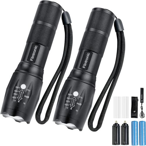 CLOUDDS_Lampe Torche Led Ultra Puissante,2Pcs Lampe De Poche 3500Lumens Avec 2 Piles 18650,Chargeur Usb Et Holster,5 Modes,Étanche,Anti-Choc Zoom Longue Portée Pour Bricolage,Camping,Et Urgences