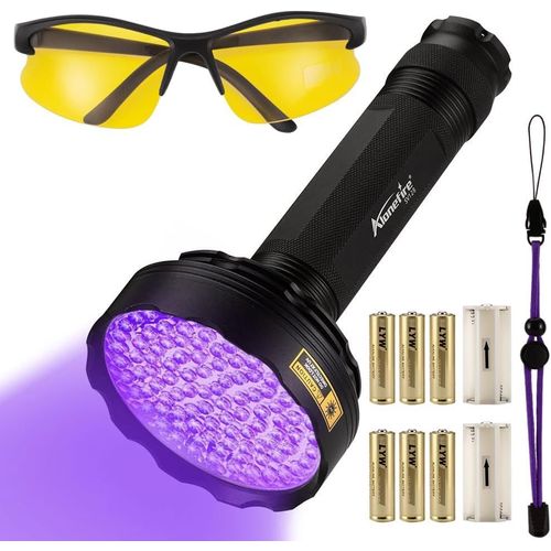 CLOUDDS_Sv128 395Nm Lampe Torche Uv 128 Leds Puissante Ultraviolet Lumière Noire Détecteur D'Urine Avec Lunettes De Protection Uv,6 Piles Aa Pour Fluoresceine,Durcissement De La Résine,Peinture