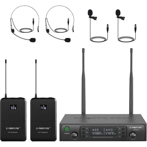 CLOUDDS_Système De Microphones Sans Fil Uhf,Auto-Scan Avec 2X100 Fréquences,2 Bodypacks & Casque/Micro Lavalier Sans Fil Pour Parler,Chanter,Église,Dj(Ptu-71-2B)