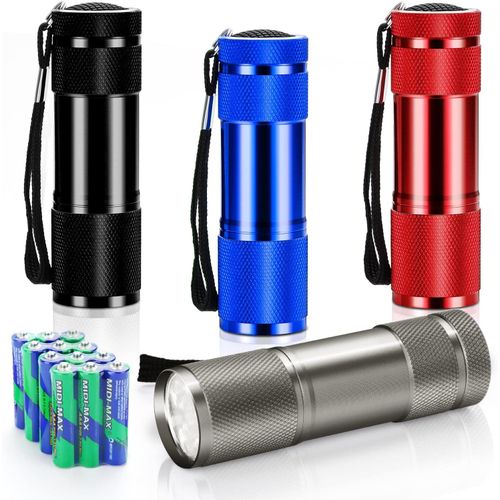 CLOUDDS_4 Pièce Mini Lampe De Poche Lampe Torche Led Aluminium Mini Lampe De Poche Enfant Petit Avec 12 Piles Aaa Étanche Lampe Torche Avec Lanyard Pour Camping Randonnée Outdoor