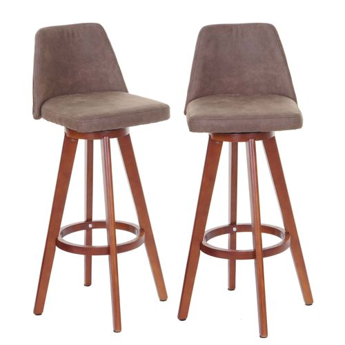 Lot De 2 Tabourets De Bar Hwc-C43, Chaise De Bar, Bois Textile Pivotant   Marron Vintage, Pieds Clairs