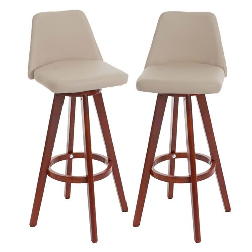 Lot De 2 Tabourets De Bar Hwc-C43, Chaise De Bar Tabouret De Comptoir, Bois Similicuir Pivotant   Crème