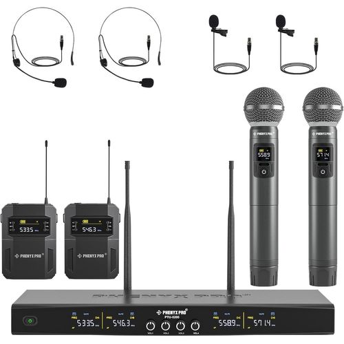 CLOUDDS_Système De Micro Sans Fil Micro Karaoké Professionnel 4Canaux Avec Micros À Main/Bodypack/Casque/Pince,Idéal Pour Le Chant,Le Karaoké Et L'Église(Ptu-5200-2H2B)