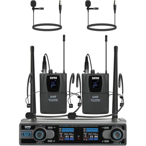 CLOUDDS_Microphones Sans Fil Avec Deux Émetteurs De Poche,Deux Casques Et Deux Micros Cravate À Revers 90 Canaux Uhf,Portée De 80 M Pour Chanter En Direct,Karaoké,Église,Fête,Dj Pa