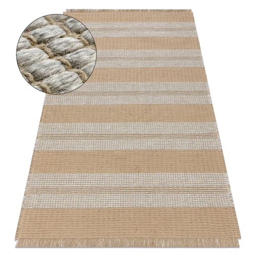 120x170 Cm Tapis Jute 3734 Beige / Gris Rayures - Jute, Tissé À Plat, Franges